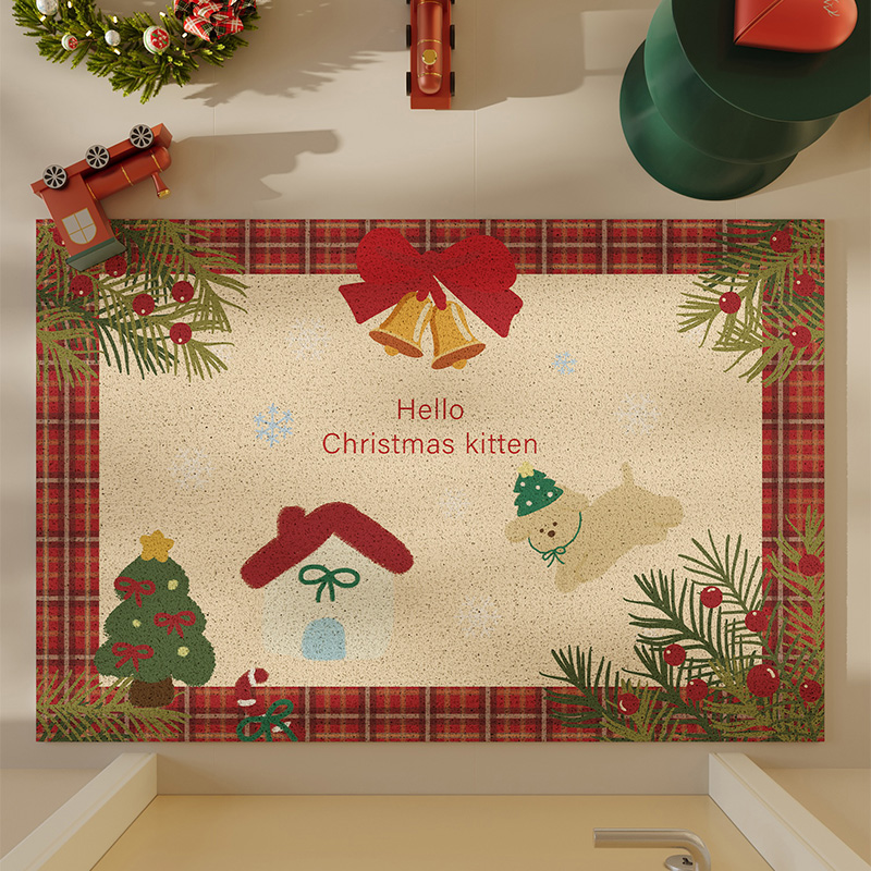 圣诞装饰入户地垫红色卡通进门门口玄关家用脚垫防滑耐脏丝圈地毯
