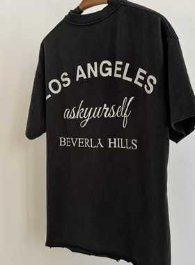 Askyurself  比佛利山庄水洗破坏短袖T恤水洗黑/做旧白