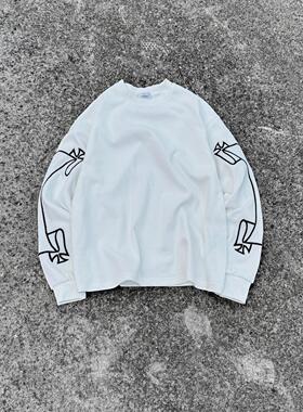 Askyurself 水洗华夫格卷轴刺绣长袖T恤乳白色