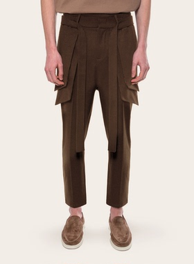 Arnodefrance 21SS飘带羊毛西裤多口袋工装长裤 黑/棕色 高街