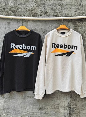 False Perception 休闲舒适做旧长袖T恤 水洗黑