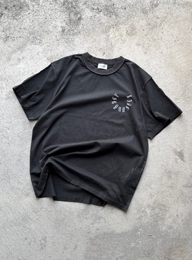 Askyurself 血狼几何闪粉logo水洗做旧T恤 黑色