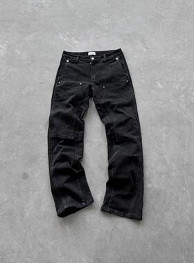 Askyurself 水洗磨损拼接微喇叭牛仔裤黑色