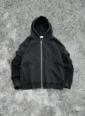 Askyurself 做旧Inside Out反穿拉链卫衣水洗黑