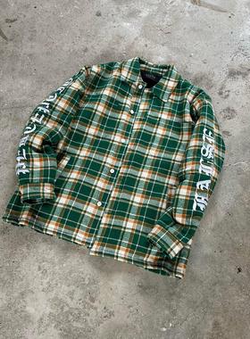 False Perception 血牙刺绣格子夹棉夹克外套绿色