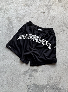 Askyurself SS23 梵文Logo网面直筒宽松短裤 黑色