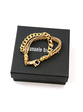 EMANUELE BICOCCHI金色链条编织手链925镀金24Klogo标志意大利制