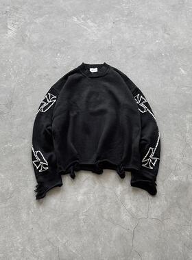 Askyurself 卷轴破坏圆领毛衣黑色/乳白色