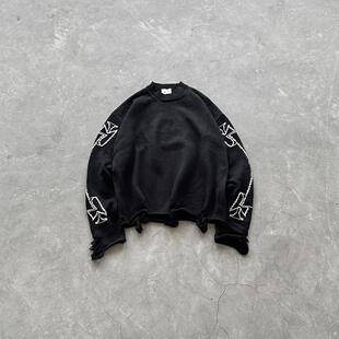 Askyurself 卷轴破坏圆领毛衣黑色/乳白色