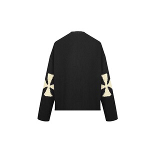 Askyurself 手袖十字圆领针织毛衣刀割下摆