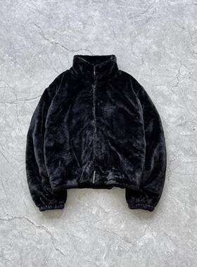 Askyurself 卷轴Logo拉链皮草绒感外套黑色/米白色