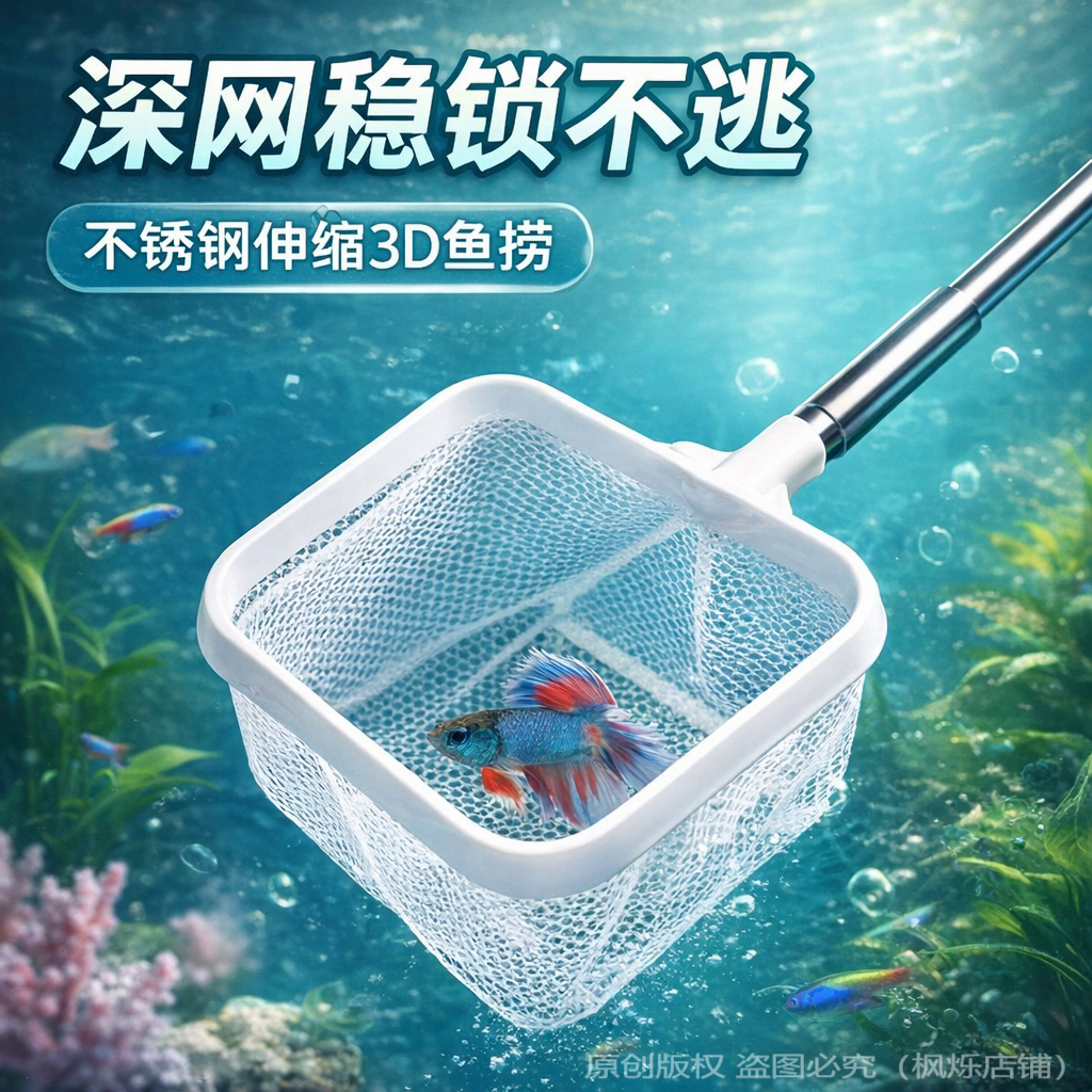 加厚不锈钢伸缩鱼捞深网密网不伤鱼可隔离两用抄网鱼缸水族专用芰
