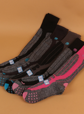 日本加厚冬季保暖毛巾底高筒专业滑雪袜子Thermolite男女防滑点胶