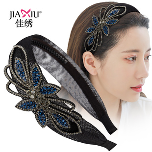 高级感水钻发箍2024新款带齿防滑头箍重工压发洗脸发卡网纱头饰女