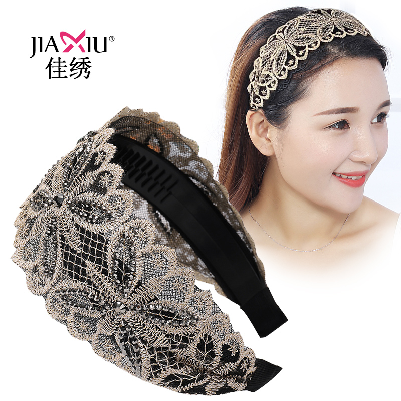 边防刺绣水钻女压时尚夹头发箍