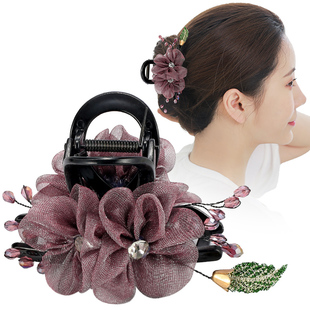 韩国花朵盘发抓夹女后脑勺鲨鱼夹小号马尾发抓高级感发卡水钻头花