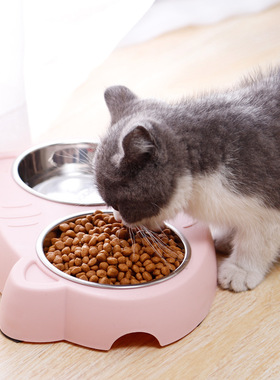 INS风马卡龙新款宠物猫咪双碗狗碗狗盆不锈钢喂食喂水一体防打翻