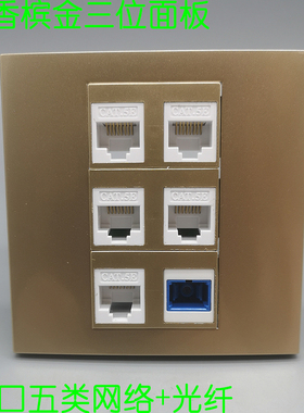 86型银灰色SC光纤5口RJ45E超五类电脑宽带网络网线墙壁插座面板