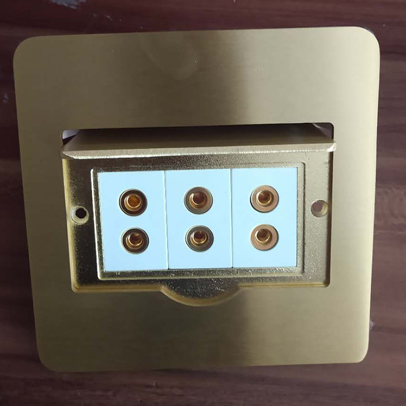 隐藏式纯铜地插多媒体面板6口三位平头音响6孔音箱线防水工程家用