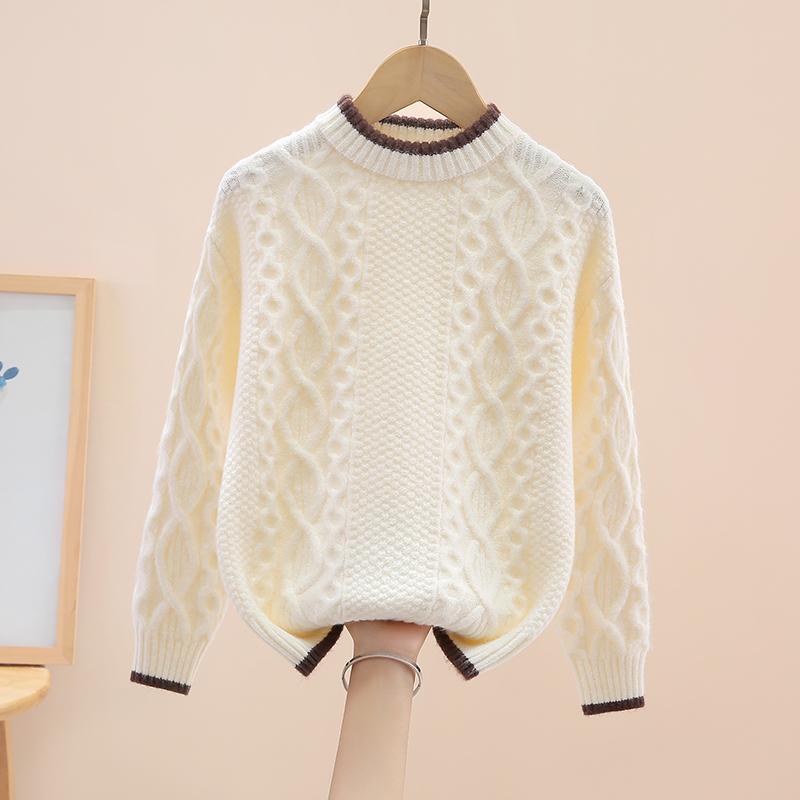 男童女童白色毛衣加绒加厚打底衫