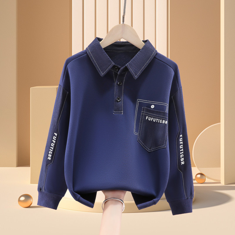 男童卫衣春秋新款儿童长袖Polo衫中大童洋气男孩秋冬一体绒打底衫