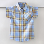衬衫 儿童纯棉格子衬衣半袖 夏装 新款 中大童男孩 2025夏季 男童短袖