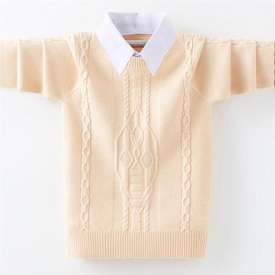 男童毛衣假两件衬衫领针织打底衫