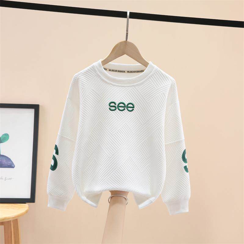 男童卫衣春秋薄款儿童T恤长袖中大童男孩秋冬加绒加厚白色打底衫