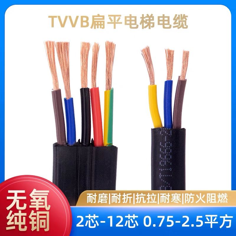 行车扁电缆TVVB 4芯6芯8芯10芯0.75 1 1.5平方电动伸缩门电梯扁线