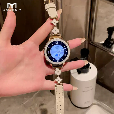 2025春夏季新款适用oppowatch x2mini手表孙颖莎同款小香风轻奢四叶草真皮表带金属拼皮质腕带精工柔软