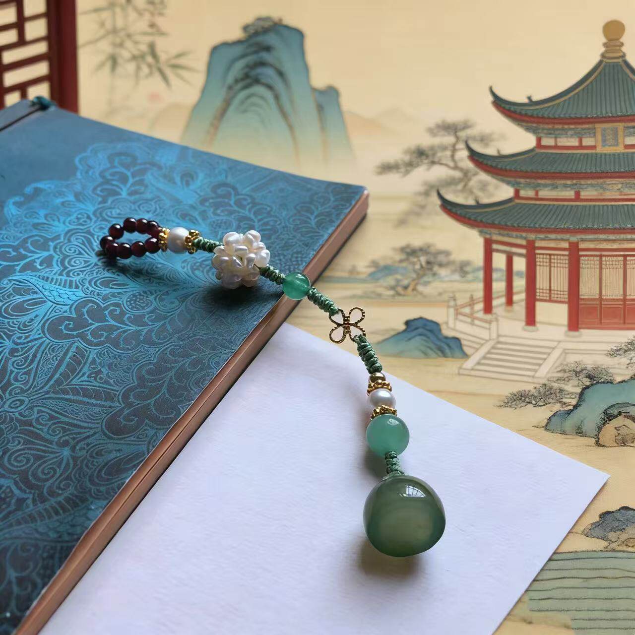 中国风手工原创旗袍盘扣压襟挂饰玉髓珍珠花吊坠胸针茶服扣宝石
