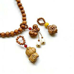 新款跑环桃木菩提流苏屁桃手串吊坠无患子配饰文玩diy马年饰品
