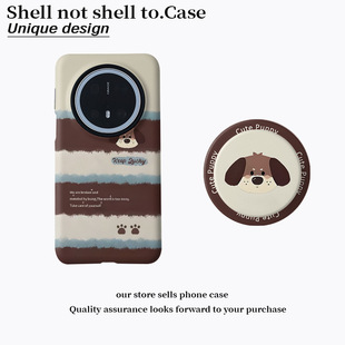 ins复古腊肠狗磁吸菲林二合一适用华为p80手机壳oppofindx9小米条纹咖啡小狗全包17/16/15/14pro可爱狗狗支架