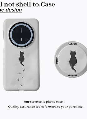 孤独足迹小黑猫磁吸菲林二合一适用华为手机壳vivox300p/oppo小米17创意卡通简约黑色猫咪保护套防摔全包设计