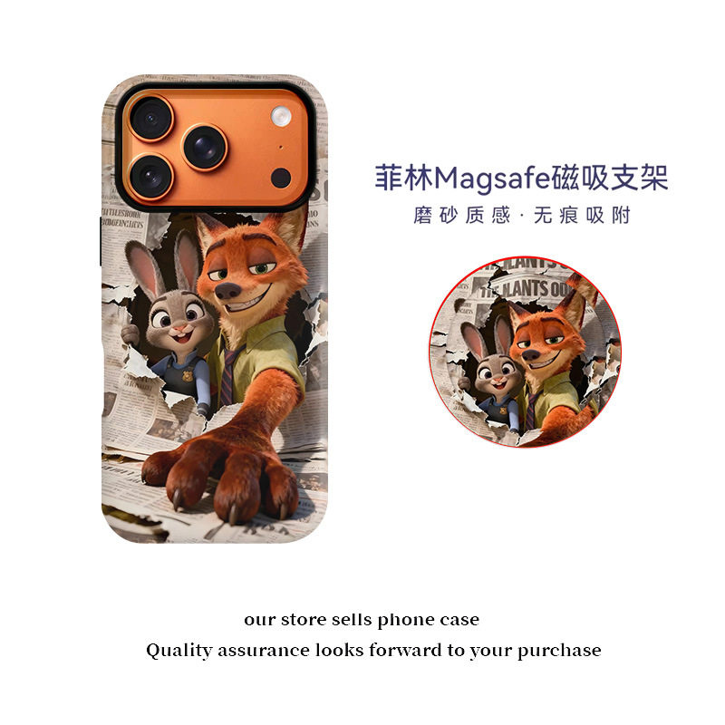 尼克朱迪适用iphone手机壳15/16磁吸17Air菲林二合一支架耐磨保护套17pro疯狂动物城2保护壳16/15/14女款可爱
