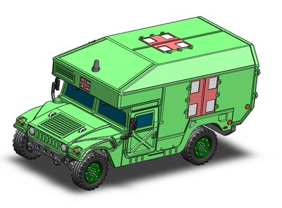 1比48悍马救护车模型3D图纸 Solidworks设计 附IGS STEP格式