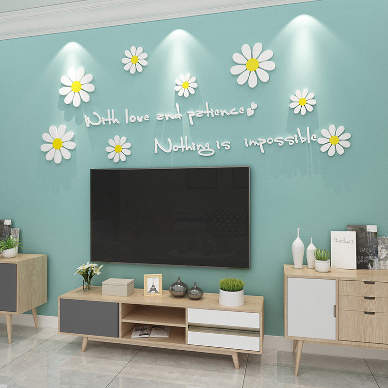 小雏菊镜面贴纸客厅沙发电视背景墙面装饰品卧室房间布置床头贴画