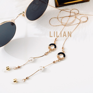 LILIAN设计镂空釉彩圆环太阳眼镜链条挂脖墨镜绳子带防掉复古女款