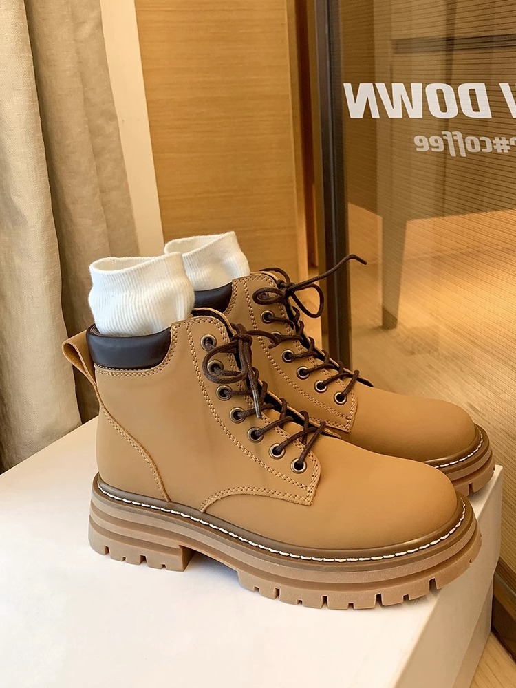 大黄靴真皮橡胶马丁靴厚底短筒靴