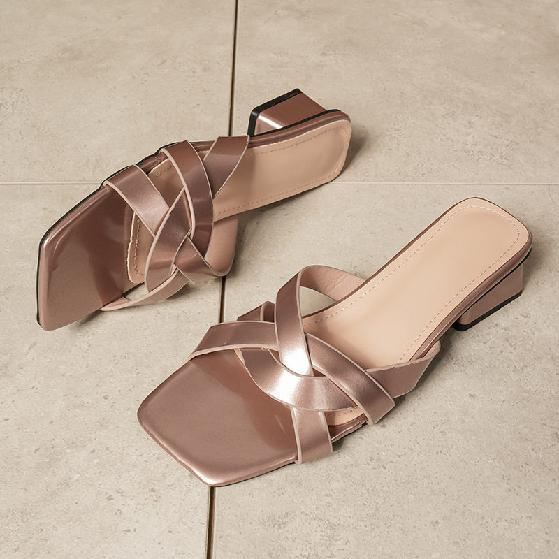 女凉鞋2026夏季新款方头粗跟拖鞋女夏交叉带外穿一字凉拖百搭舒适,女鞋,一字拖,淘宝优惠券,粉丝福利购,淘宝优惠卷