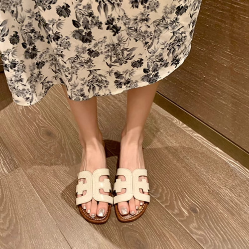 夏外穿显瘦压纹一字H拖鞋女