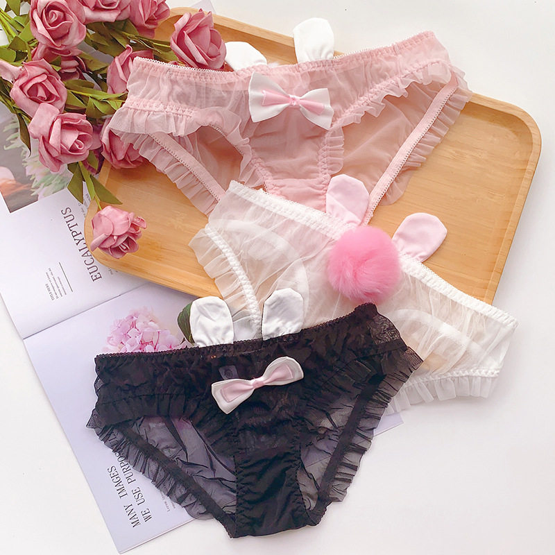 纯欲网纱兔兔女生内裤可爱粉色蝴蝶结兔耳朵透明蕾丝女士性感甜美,女士内衣/男士内衣/家居服,男三角内裤,淘宝优惠券,粉丝福利购,淘宝优惠卷