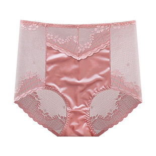 秋冬新款蕾丝绸缎高腰女士内裤性感收腹提臀聚乳酸抑菌裆三角裤女