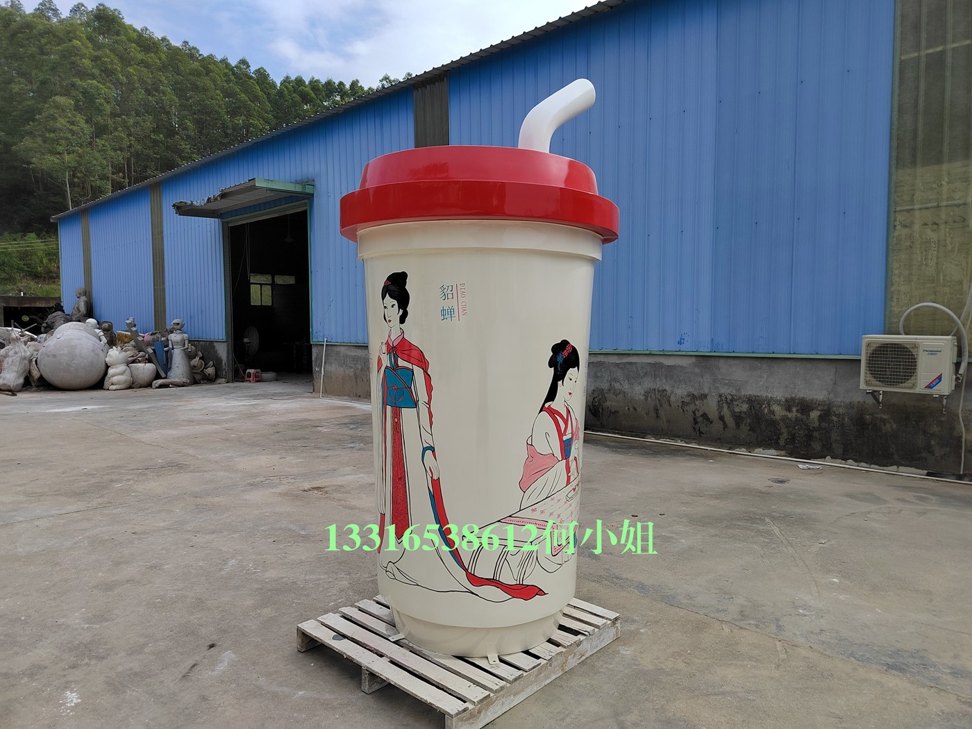 复古彩绘美女画像超大奶茶杯玻璃钢雕塑定制店铺招牌创意杯子雕塑,家居饰品,3D模型摆件,淘宝优惠券,粉丝福利购,淘宝优惠卷