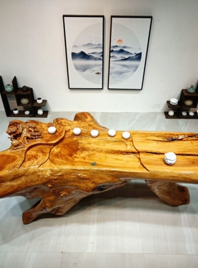 实木根雕茶台整体树根香樟木雕大型茶几阳台树桩原木头茶桌椅组合