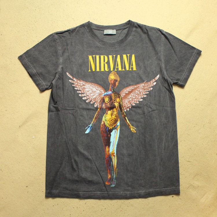 高街fog 侃爷摇滚风涅槃天使印花图案水洗做旧纯棉男士短袖t恤潮