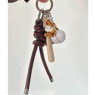 HelloKitty挂件黑巧克力KT豹纹猫咪包包挂饰钥匙扣登山绳挂链礼物