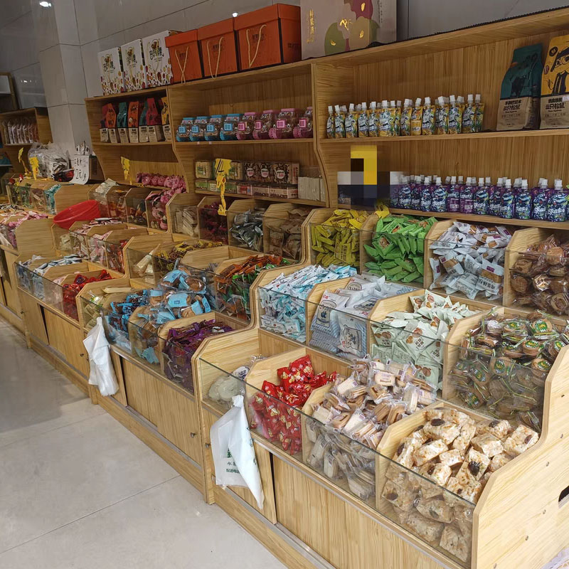 超市干果货架木质靠墙小食品零食展示架五谷杂粮柜钢木粮油置物架