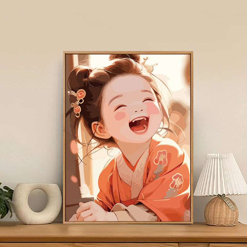 爱笑女孩治愈系装饰画卡通人物儿童房挂画餐厅卧室小清新壁画摆件图片