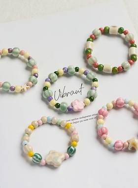 新款景德镇陶瓷手链饰品女百搭高级感编织花朵手串新中式手饰